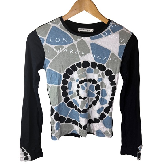 Ciudad Campus Tops - Ciudad Campus Barcelona Y2K RARE Graphic Long Sleeve Top Womens Medium Boho